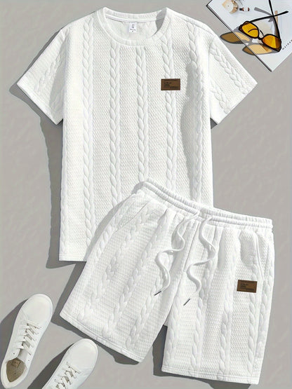 Conjunto de camiseta y pantalón corto de punto trenzado texturizado