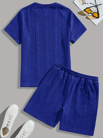 Conjunto de camiseta y pantalón corto de punto trenzado texturizado