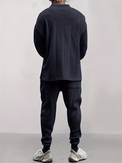 Conjunto de suéter con cuello en V de punto trenzado y pantalón