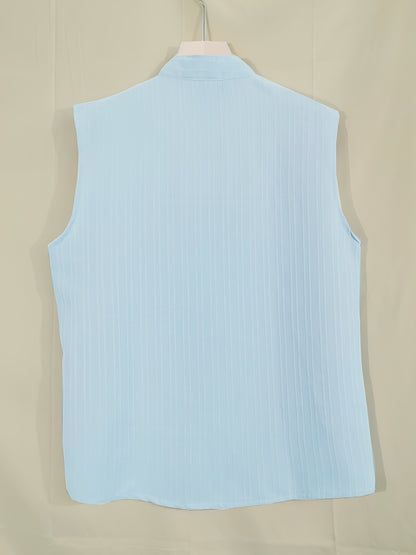 Sleeveless Pleated Button Shirt and Shorts Set
