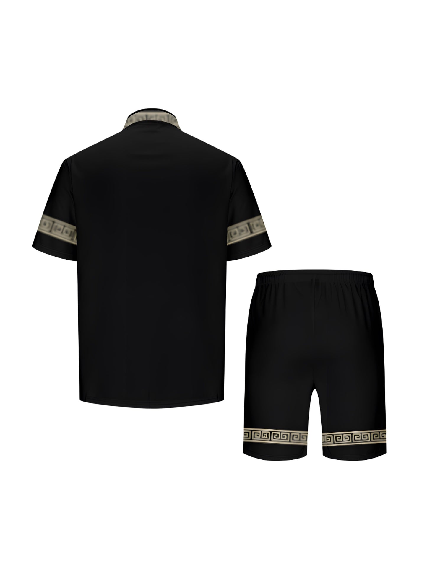 Conjunto de camisa de manga corta y pantalones cortos con ribete geométrico
