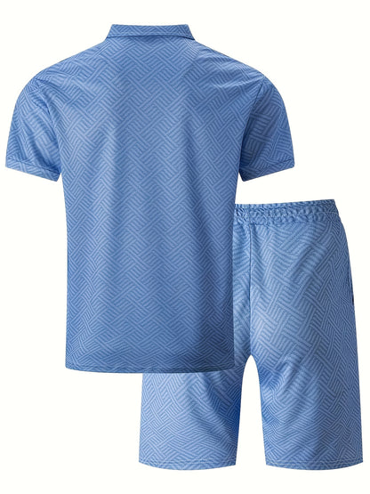 Strukturiertes Polo-Shirt mit Reißverschluss und Shorts-Set