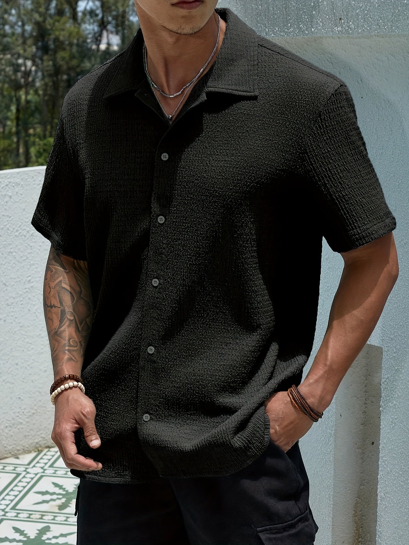 Textured Button-Up Shirt