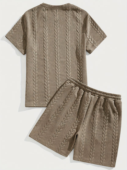 Conjunto de camiseta y pantalón corto de punto trenzado texturizado