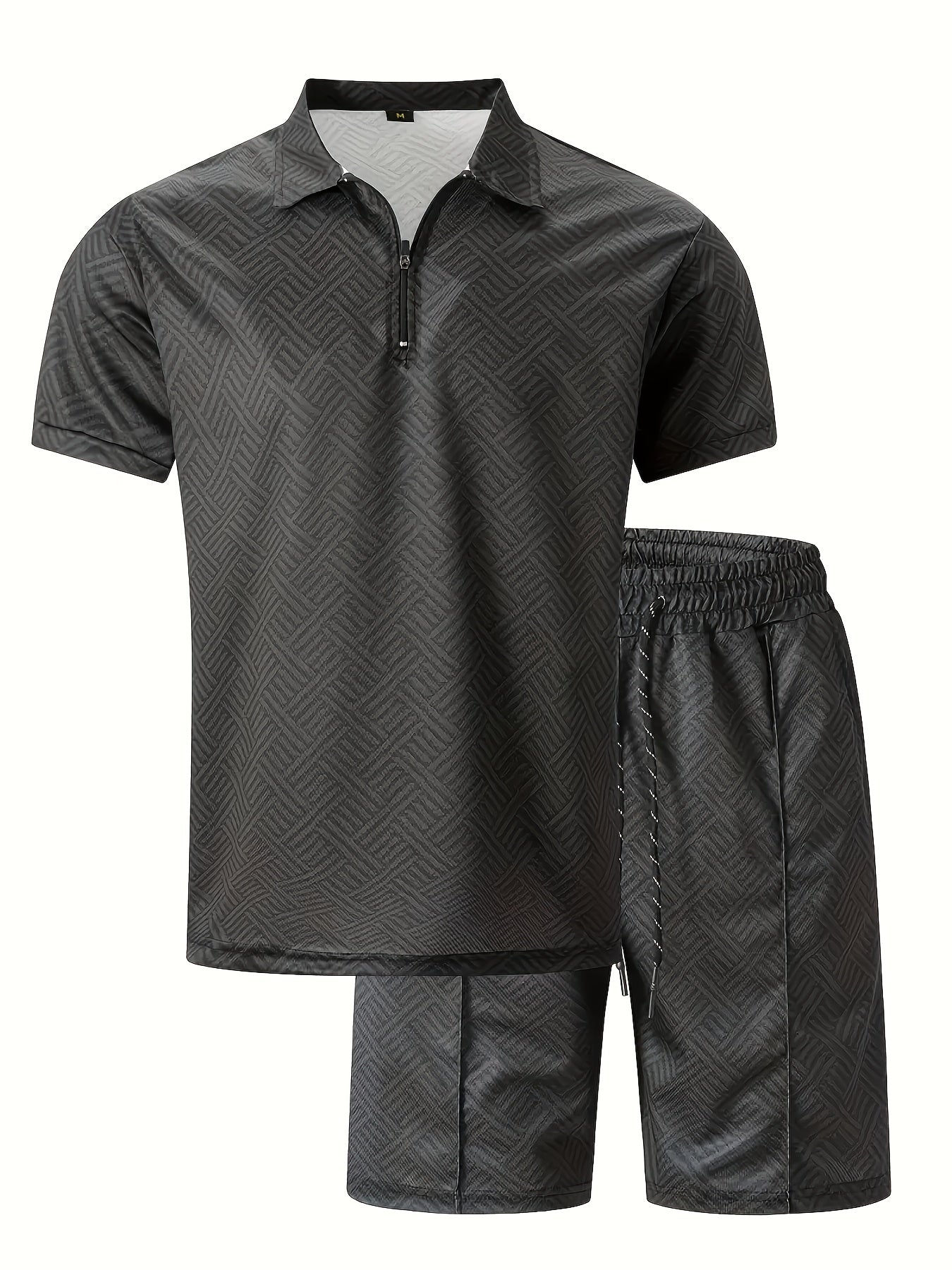 Strukturiertes Polo-Shirt mit Reißverschluss und Shorts-Set