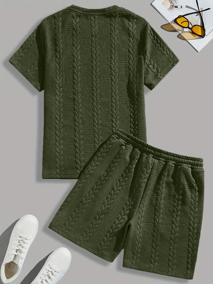 Conjunto de camiseta y pantalón corto de punto trenzado texturizado