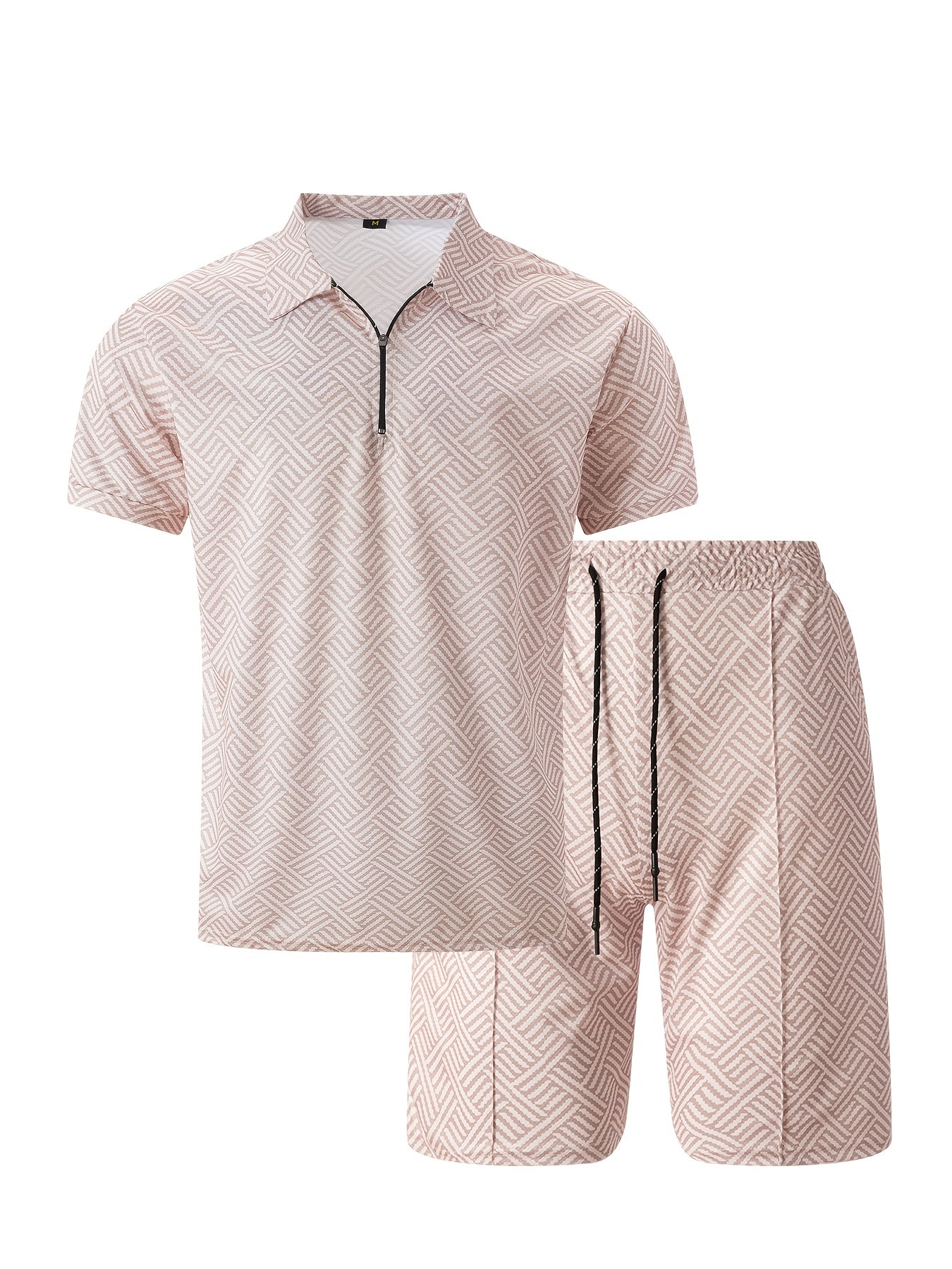 Strukturiertes Polo-Shirt mit Reißverschluss und Shorts-Set