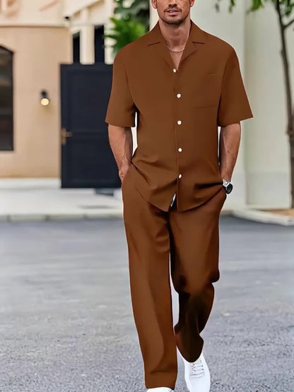 Conjunto de camisa de manga corta y pantalones de corte relajado