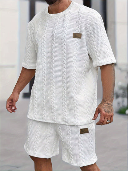 Conjunto de camiseta y pantalón corto de punto trenzado texturizado