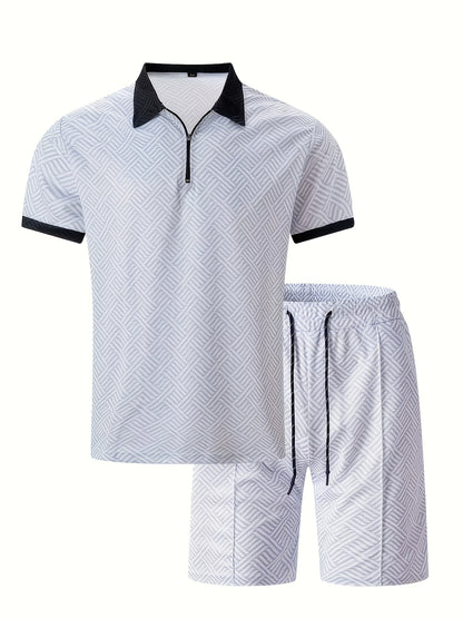 Strukturiertes Polo-Shirt mit Reißverschluss und Shorts-Set