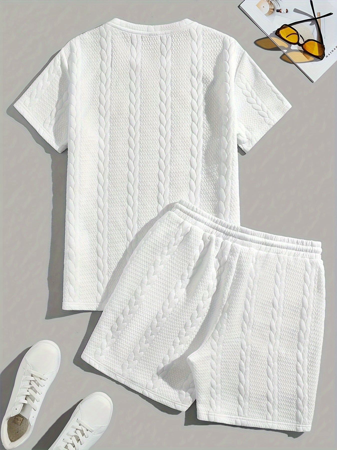 Conjunto de camiseta y pantalón corto de punto trenzado texturizado