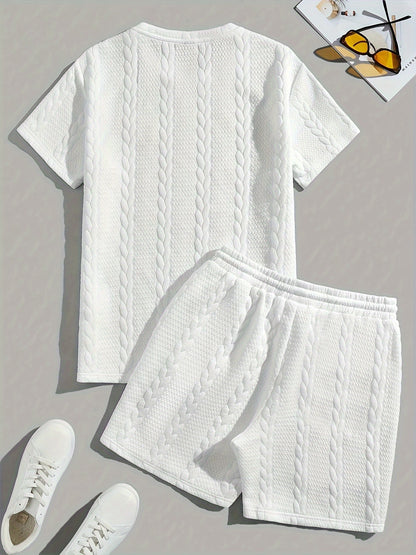 Conjunto de camiseta y pantalón corto de punto trenzado texturizado