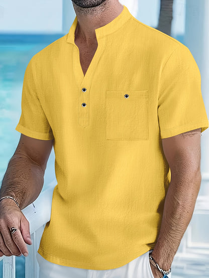 Camisa Henley Texturizada de Manga Corta