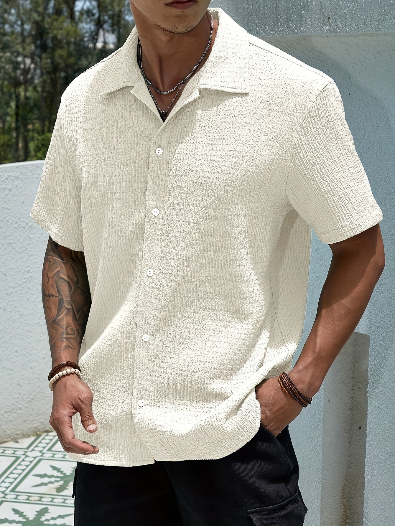 Textured Button-Up Shirt