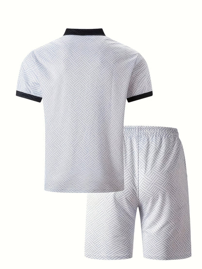 Strukturiertes Polo-Shirt mit Reißverschluss und Shorts-Set