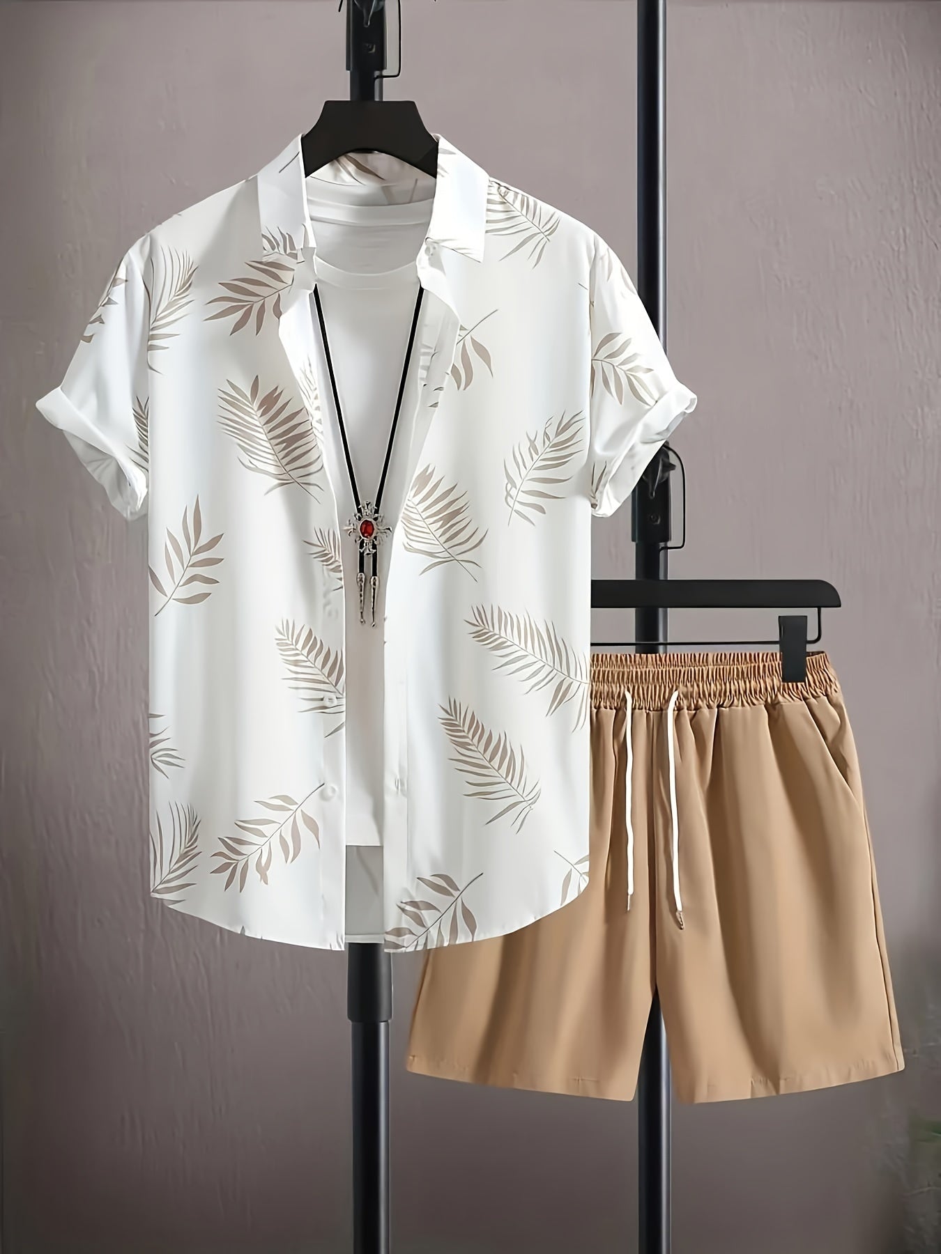 Tropical Printed Short Sleeve Shirt and Shorts Set